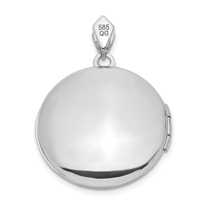 14K Solid White Gold Filigree Diamond Round Photo Locket Necklace - Picture 18 of 24