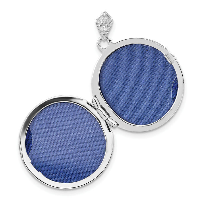 14K Solid White Gold Filigree Diamond Round Photo Locket Necklace - Picture 19 of 24