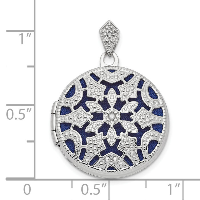 14K Solid White Gold Filigree Diamond Round Photo Locket Necklace - Picture 17 of 24