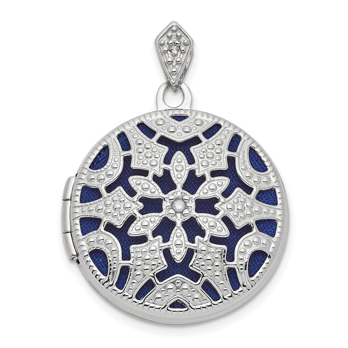 14K Solid White Gold Filigree Diamond Round Photo Locket Necklace - Picture 15 of 24