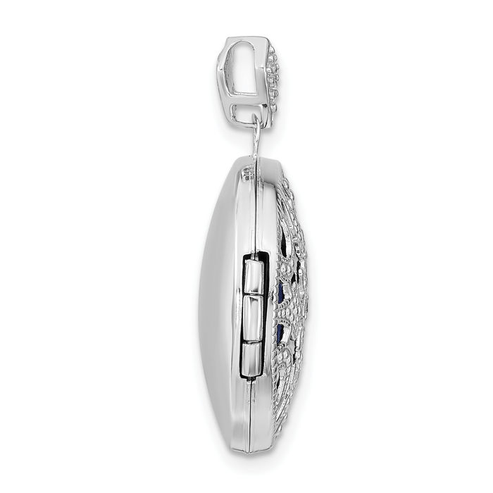 14K Solid White Gold Filigree Diamond Round Photo Locket Necklace - Picture 16 of 24