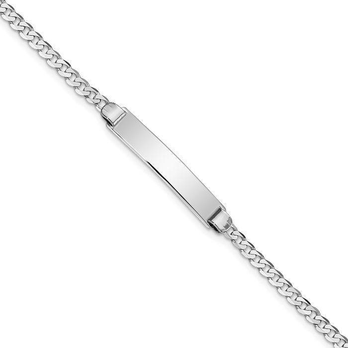 14K Solid White Gold Curb Link Name Bar Identification ID Bracelet