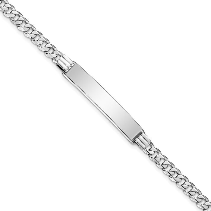 14K Solid White Gold Curb Link Name Bar Identification ID Bracelet