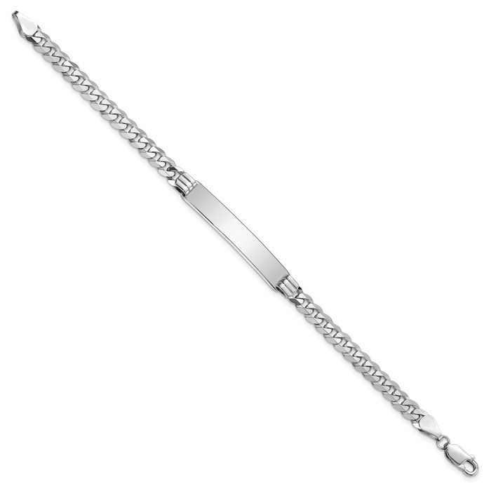 14K Solid White Gold Curb Link Name Bar Identification ID Bracelet