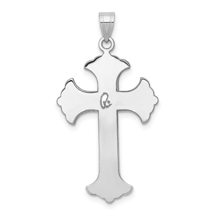 14K Solid White Gold French Fleur De Lis Lily Flower Holy Cross Necklace Religious Chain Pendant Jesus Christ Charm