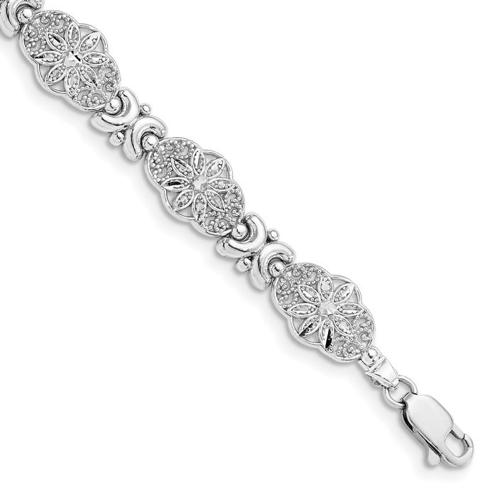 14K Solid White Gold Flower Link Chain Bracelet