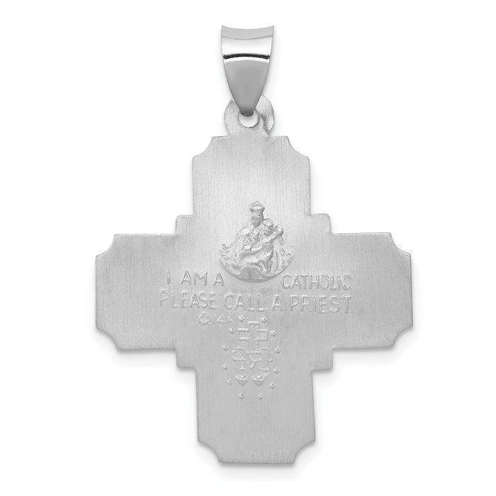 14K Solid White Gold Four Way Holy Cross Religious Medal Necklace Christian Pendant Scapular Charm