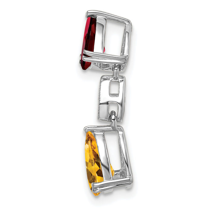 14K Solid White Gold Red Garnet Yellow Orange Citrine Diamond Floating Chain Slide Gemstone Pendant Necklace Charm