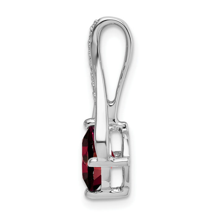 14K Solid White Gold Red Garnet Diamond Necklace Charm Gemstone Pendant