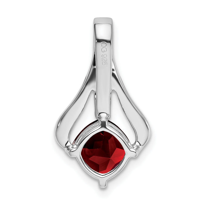 14K Solid White Gold Red Garnet Diamond Necklace Charm Gemstone Pendant