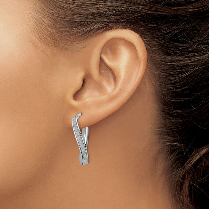 14K Solid White Gold Oval Medium Hoop Earrings