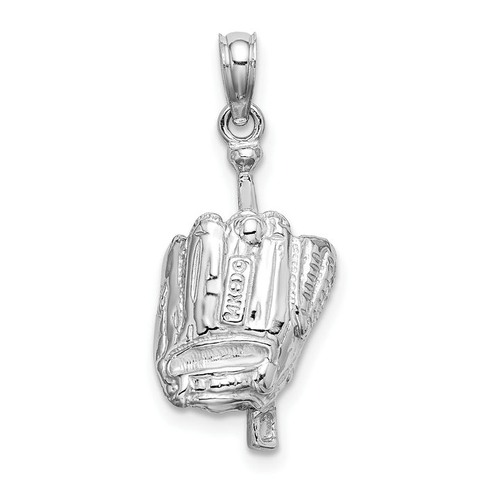 14K Solid White Gold Glove Bat Baseball Necklace Softball Charm Sports Pendant