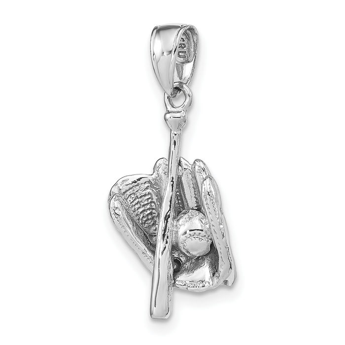 14K Solid White Gold Glove Bat Baseball Necklace Softball Charm Sports Pendant