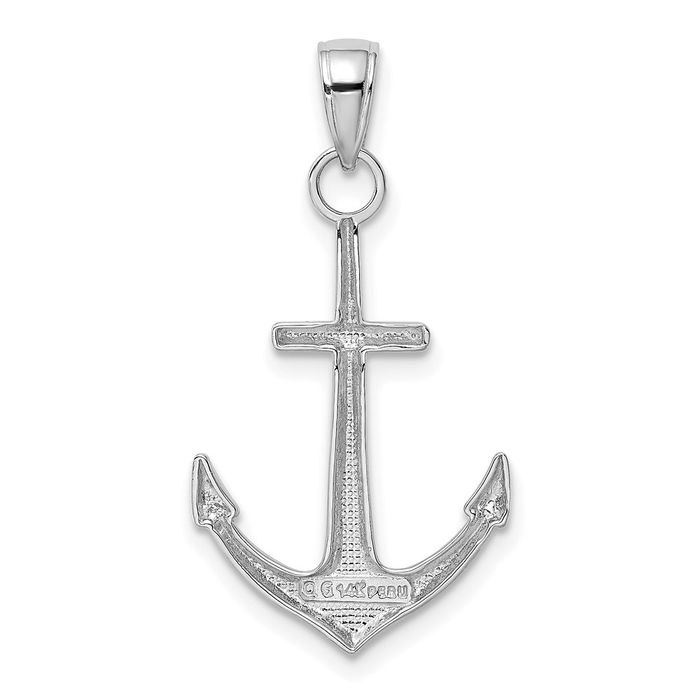 14K Solid White Gold Anchor Mariner Necklace Nautical Charm Pendant