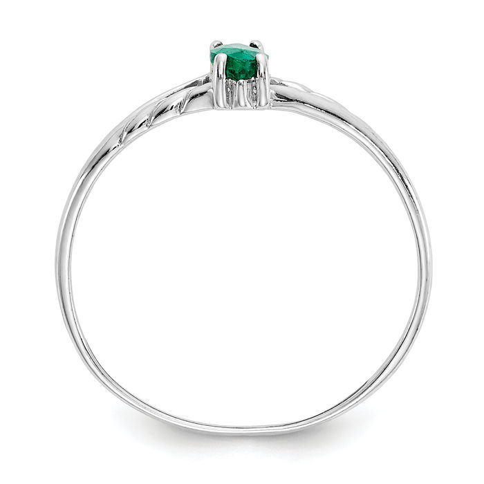 14K Solid White Gold Green Emerald Ring Gemstone Band May Birthstone Jewelry