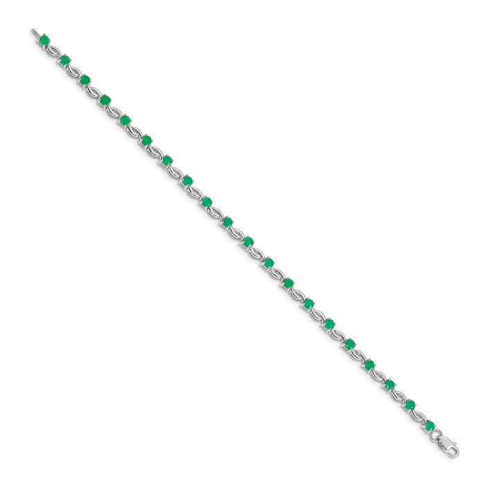 14K Solid White Gold Green Emerald Gemstone Tennis Bracelet