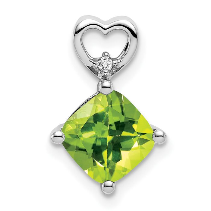 14K Solid White Gold Peridot Diamond Heart Floating Chain Slide Necklace - Picture 10 of 12