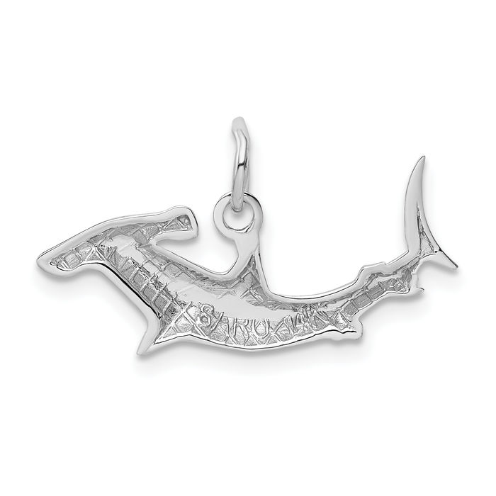 14K Solid White Gold Hammerhead Shark Necklace Chain Pendant Charm