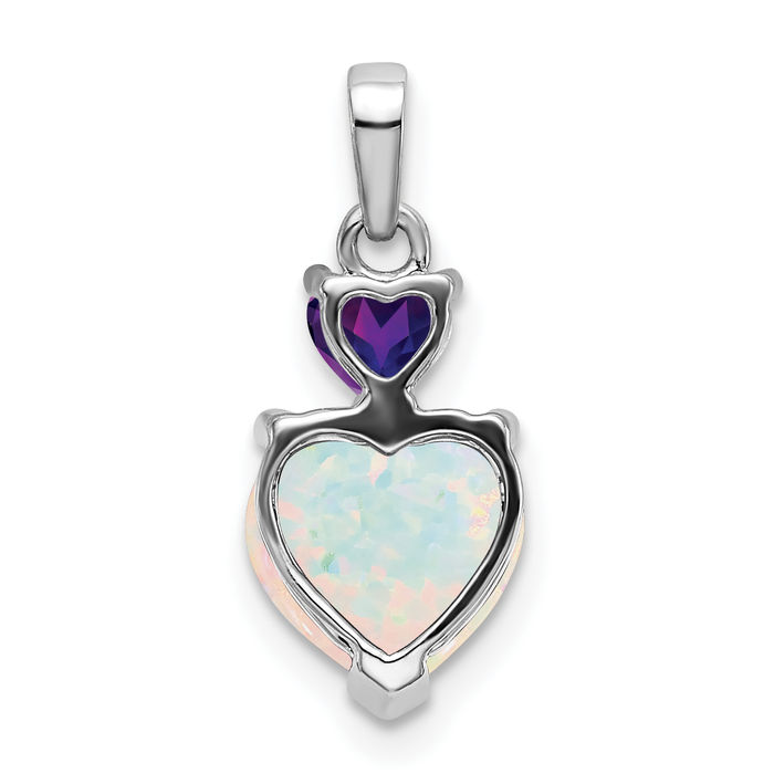 14K Solid White Gold Heart Lab Opal Purple Amethyst Necklace Charm Gemstone Pendant