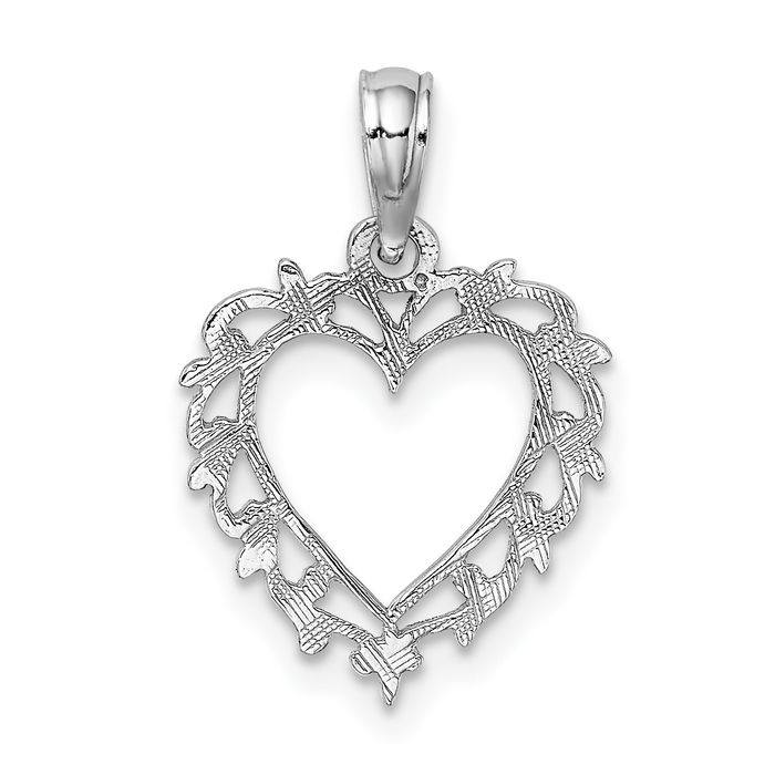 14K Solid White Gold Heart Necklace Chain Pendant Charm