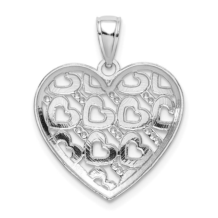 14K Solid White Gold Heart Necklace Love Pendant Charm