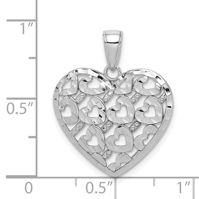 14K Solid White Gold Heart Necklace Love Pendant Charm