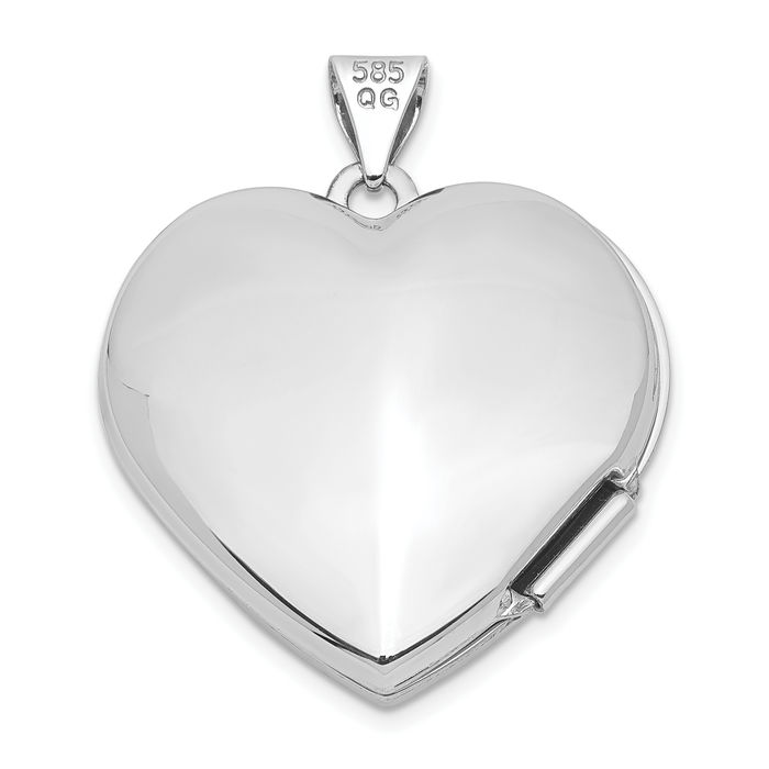 14K Solid White Gold Heart Shaped Personalized Photo Locket Necklace Picture Pendant Charm