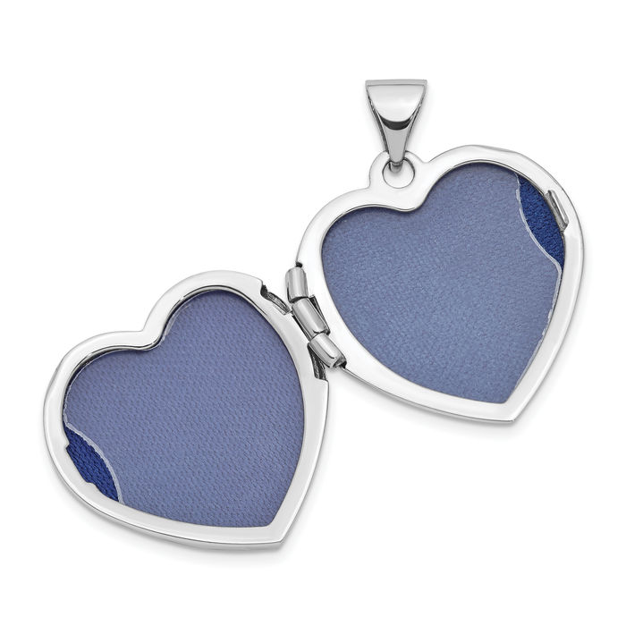 14K Solid White Gold Heart Reversible Personalized Photo Locket Necklace Picture Pendant Charm