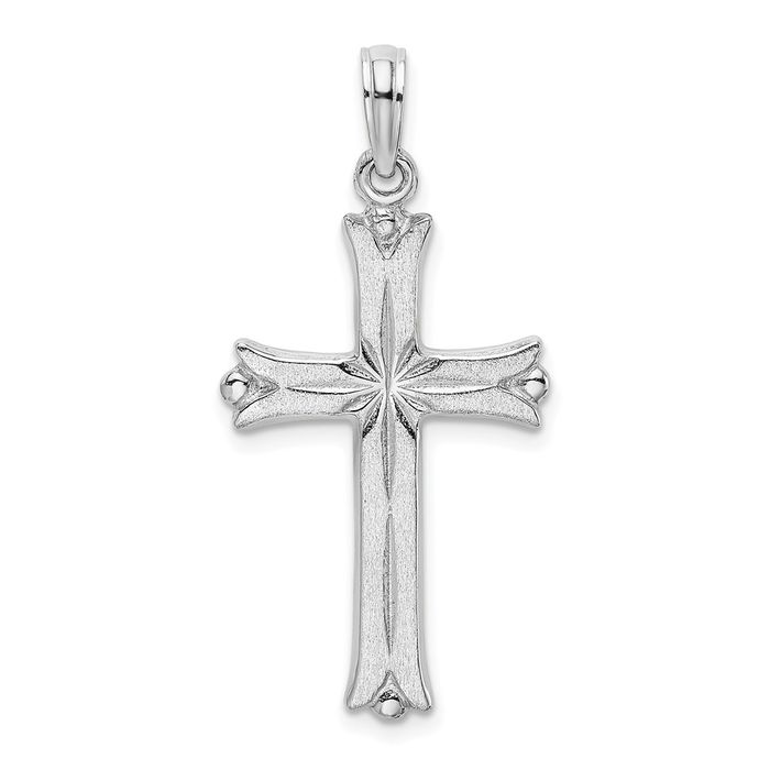 14K Solid White Gold Cross Starburst Necklace - Picture 11 of 12