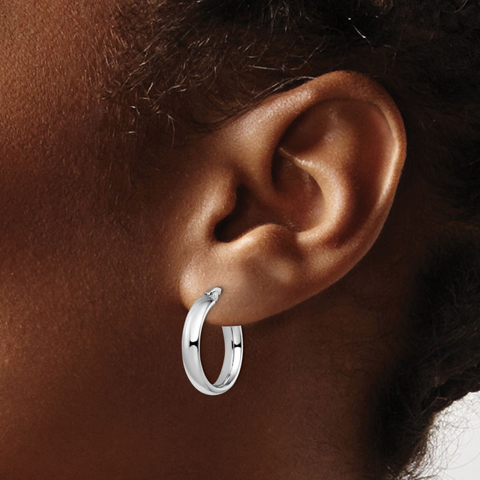 14K Solid Two Tone Yellow White Gold Medium Hoop Earrings