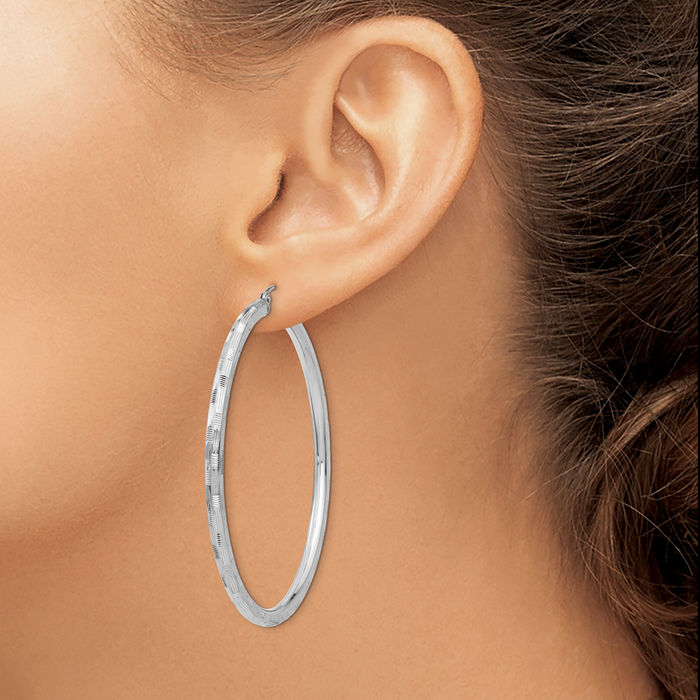 14K Solid White Gold Round Extra Large Hoop Earrings