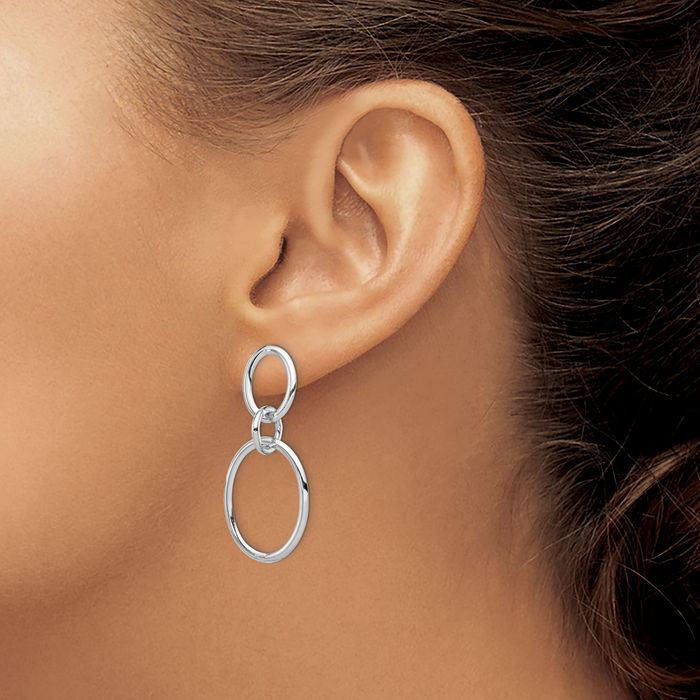 14K Solid White Gold Medium Hoop Drop Dangle Earrings