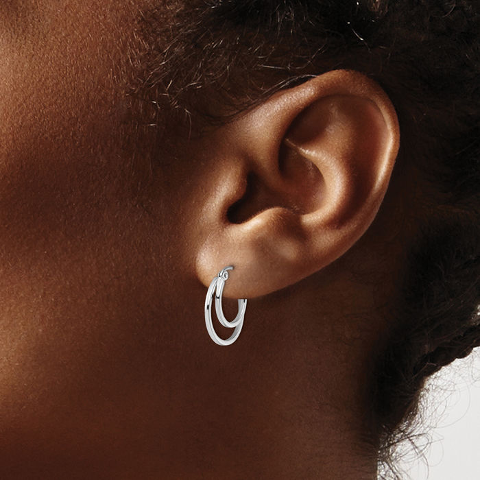 14K Solid White Gold Small Hoop Earrings