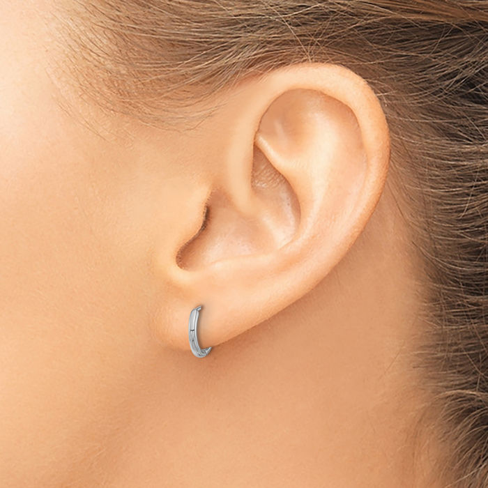 14K Solid White Gold Round Huggie Mini Small Hoop Earrings
