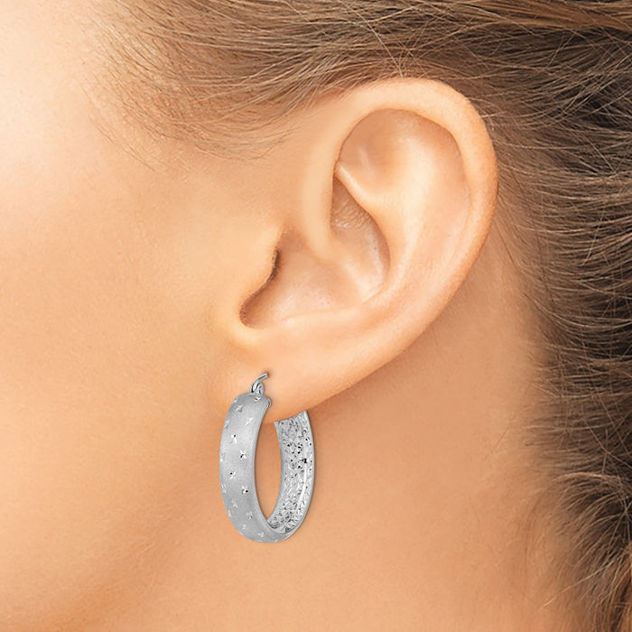 14K Solid White Gold Medium Hoop Earrings