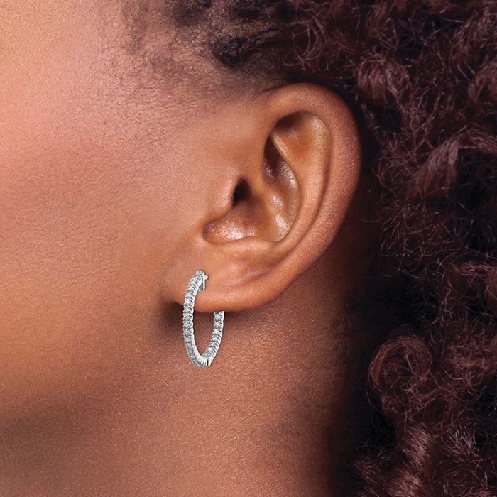 14K Solid White Gold Lab Diamond Round Hoop Earrings