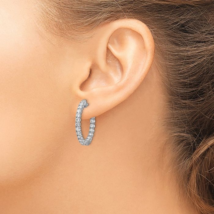 14K Solid White Gold Lab Diamond Round Hoop Earrings