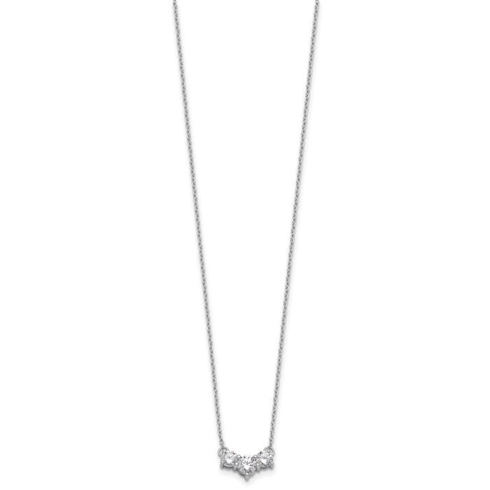 14K Solid White Gold Lab Diamond 3 Stone Chain Necklace