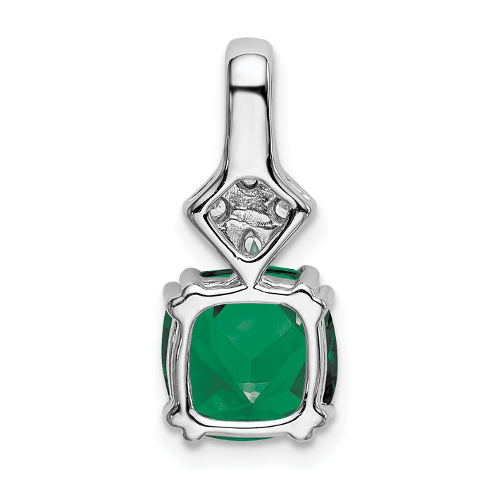 14K Solid White Gold Lab Diamond Green Emerald Necklace Gemstone Pendant Charm May Birthstone Jewelry