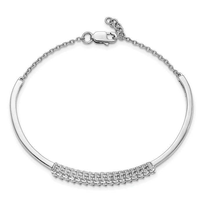 14K Solid White Gold Lab Diamond Bangle Bracelet