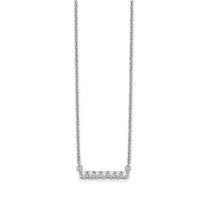 14K Solid White Gold Lab Diamond Bar Necklace