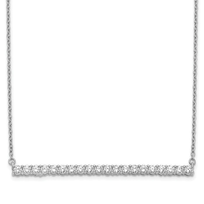 14K Solid White Gold Lab Diamond Bar Necklace