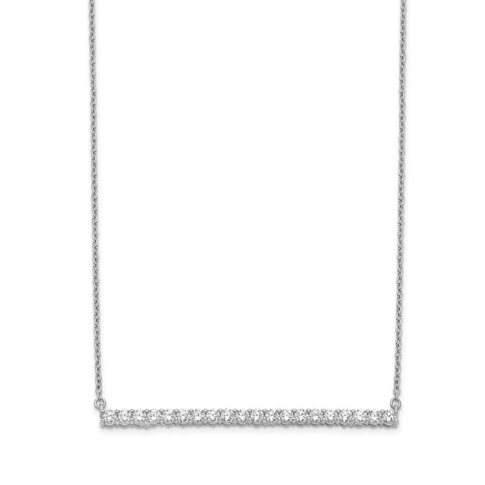 14K Solid White Gold Lab Diamond Bar Necklace