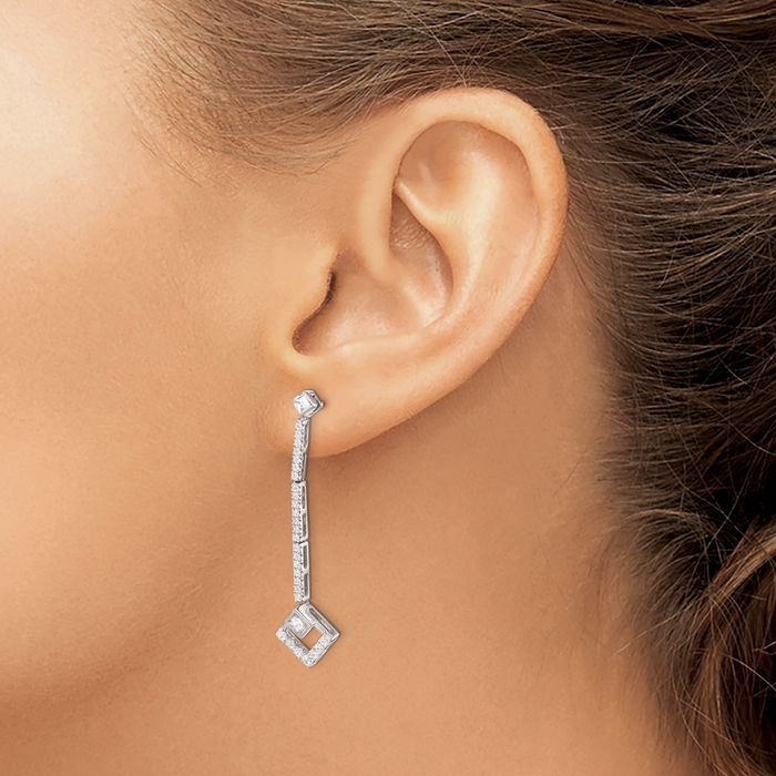 14K Solid White Gold Lab Diamond Drop Dangle Earrings