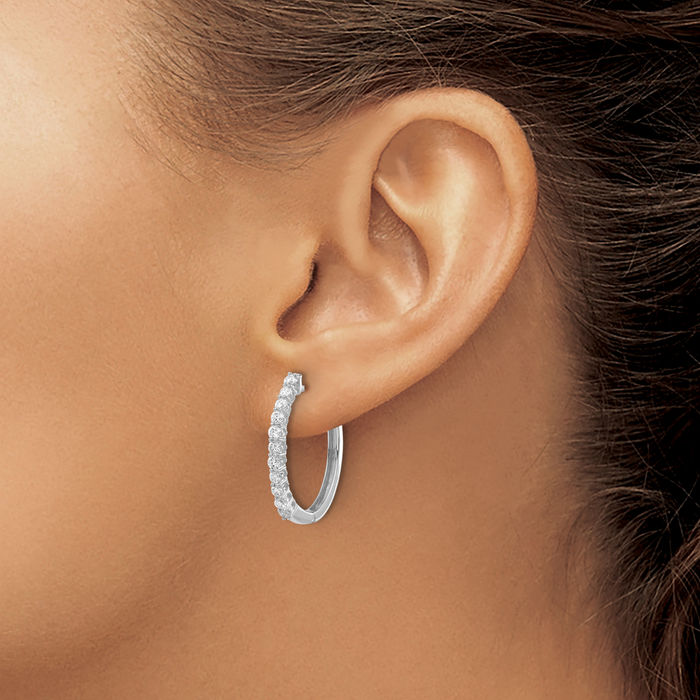 14K Solid White Gold Lab Diamond Oval Hoop Earrings