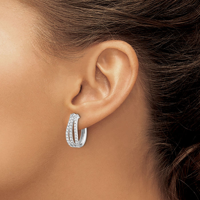 14K Solid White Gold Lab Diamond Oval Hoop Earrings