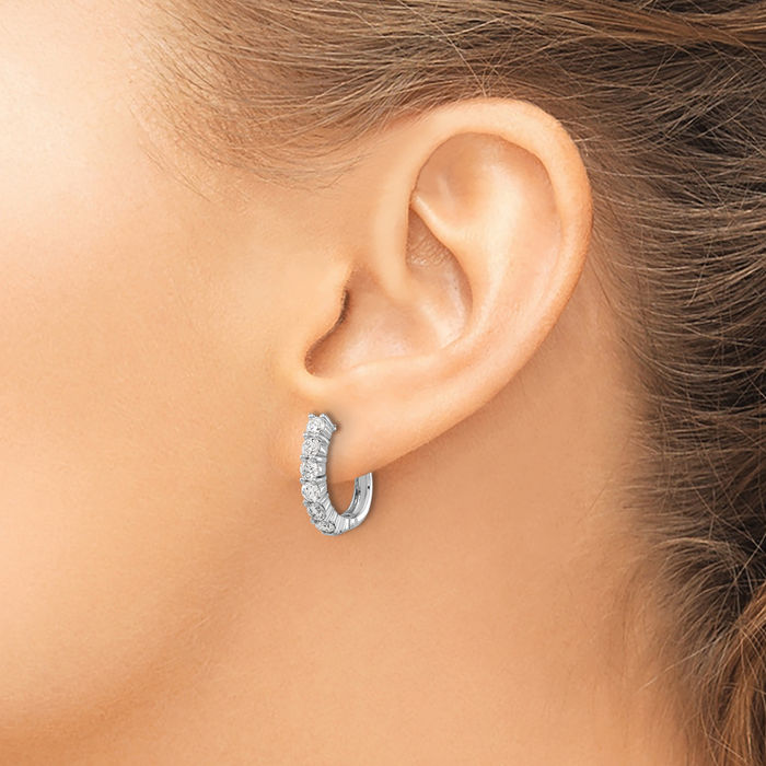 14K Solid White Gold Lab Diamond Oval Hoop Earrings