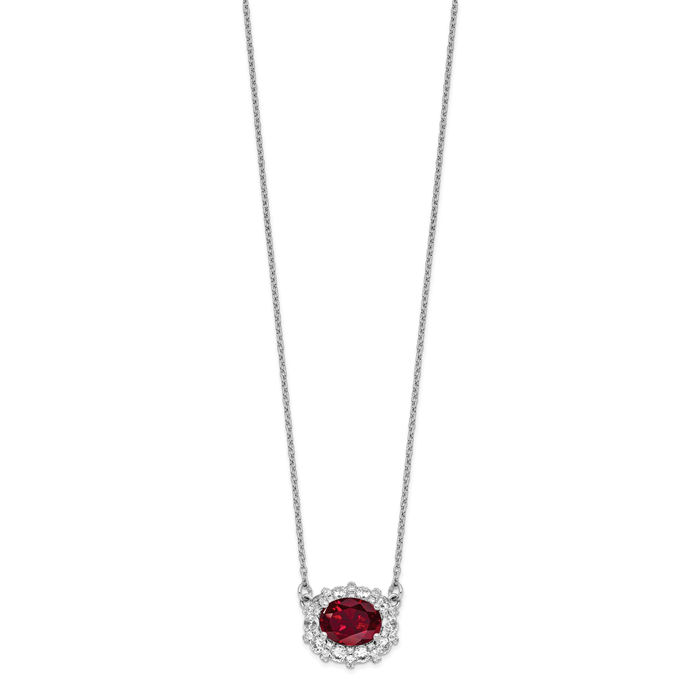 14K Solid White Gold Lab Diamond Ruby Chain Necklace - Picture 8 of 12