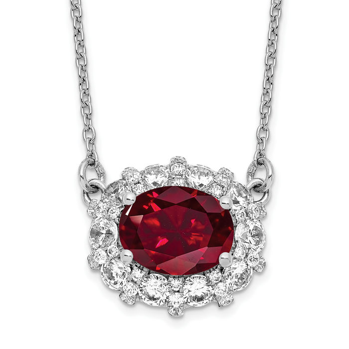 14K Solid White Gold Lab Diamond Ruby Chain Necklace - Picture 7 of 12