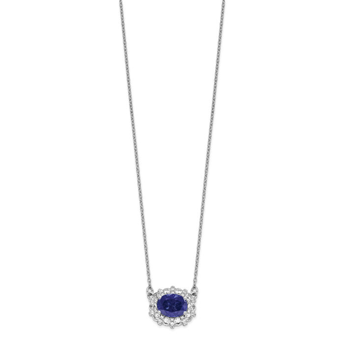 14K Solid White Gold Lab Diamond Blue Sapphire Chain Necklace Gemstone Pendant Charm